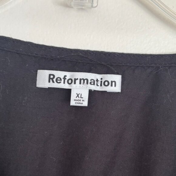 Reformation Adeline Top Black Puff Sleeves Button Front Women’s Size XL - Picture 2 of 4